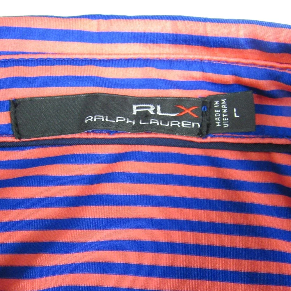 RLX Ralph Lauren Polo Shirt Mens Large Orange Blue Striped Golf‎ Top